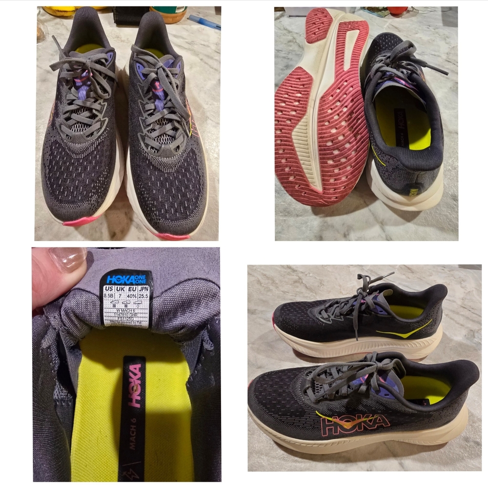 Hoka Charcoal Sneakers with Neon Pink Soles
